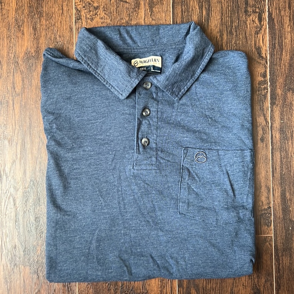 Magellan Outdoors Men Outdoor Campfire Slub Pocket Polo Shirt